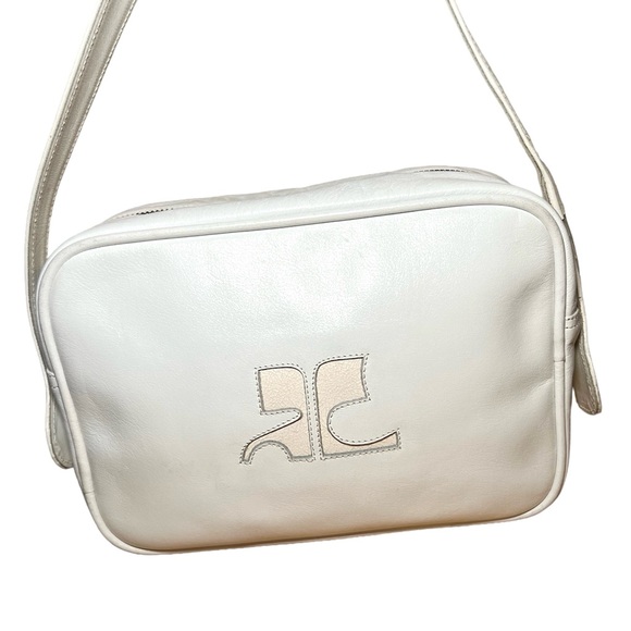 Courreges Handbags - Courrèges vintage leather bag iconic camera bag with signature front logo white